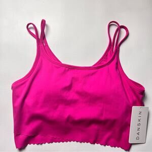 Danskin Scallop  Hem Womens Thin Double Strap   Crop  Tank Luminous Pink Sz L